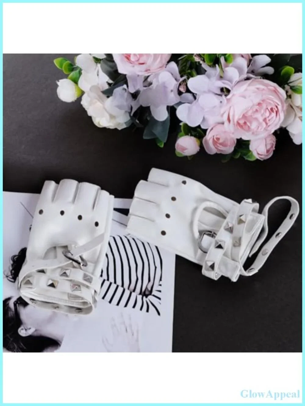Women's Punk Rivet Half Finger PU Leather Gloves for Cosplay Performance